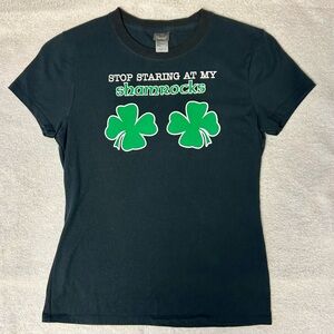 Hanes Black T-Shirt with White & Green Shamrocks, St. Patrick’s Day shirt